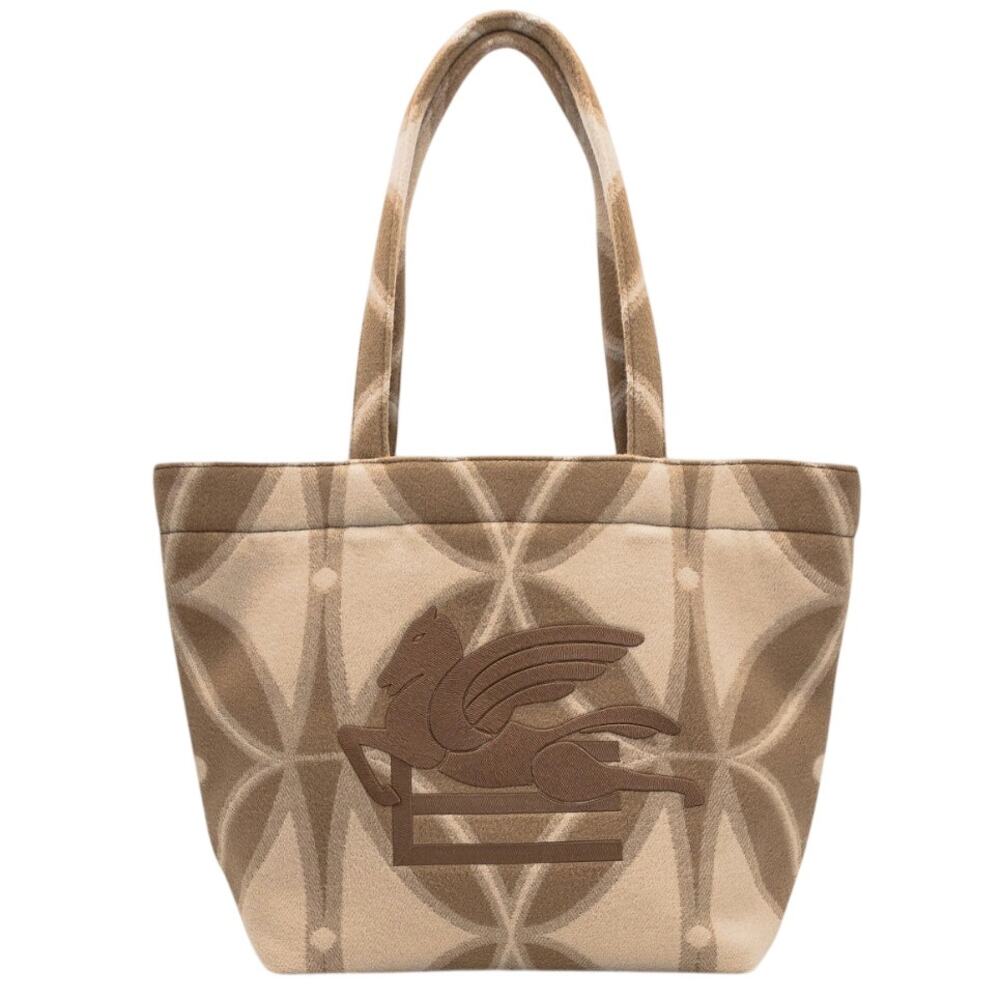 Etro NWT Logo-Embroidered Beige Wool Tote Bag UNISEX